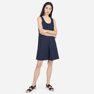 Everlane The Cotton Poplin Pleated Dress in Navy size 2 NEW